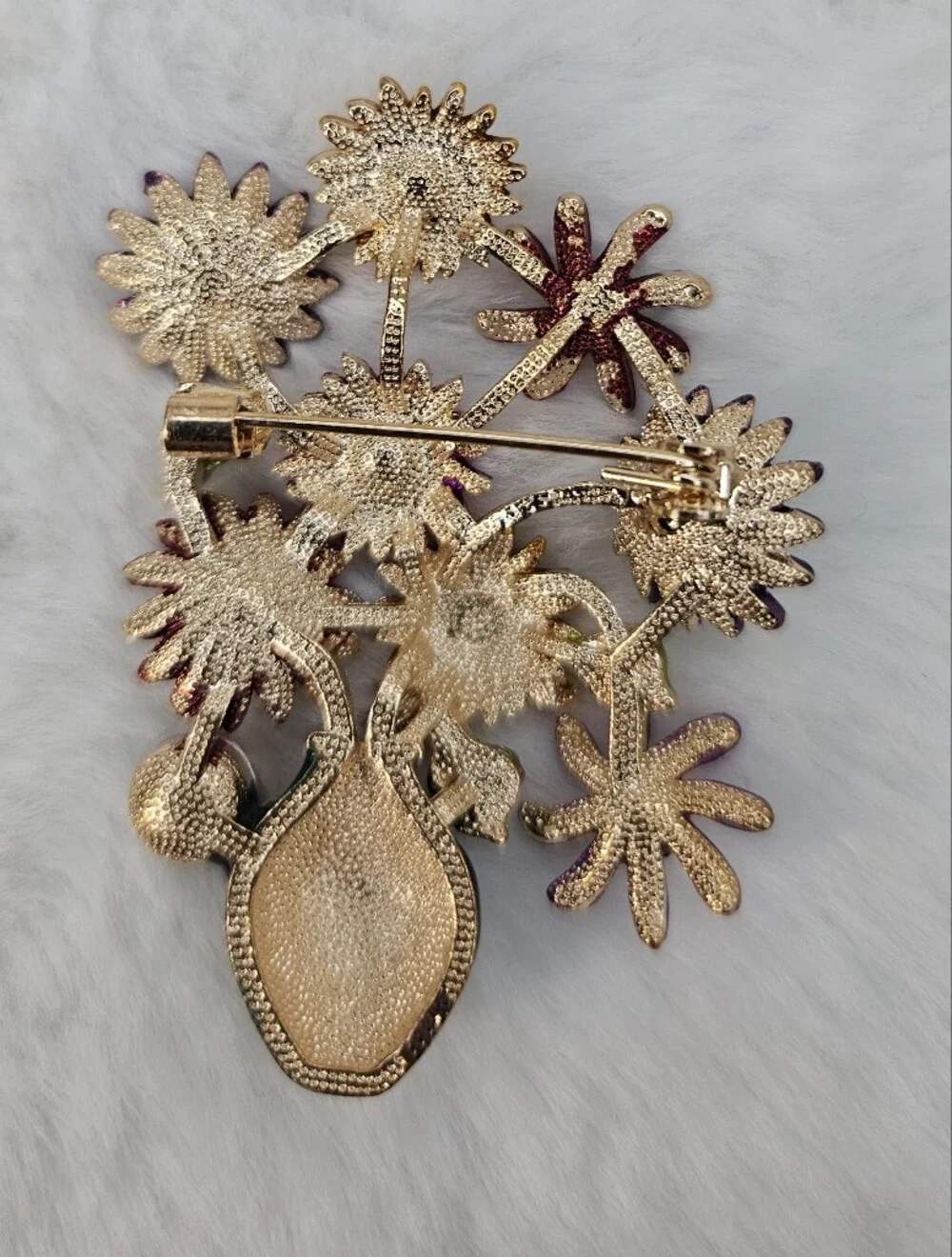 Multicolor Floral Crystal Brooch with Pearl Accent